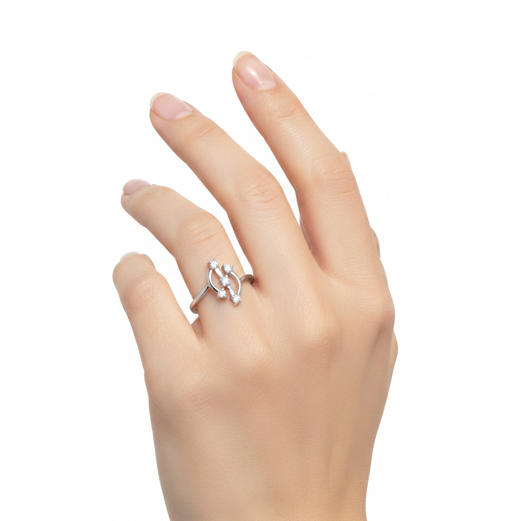 14K White Gold 5-Diamond Modern Ring