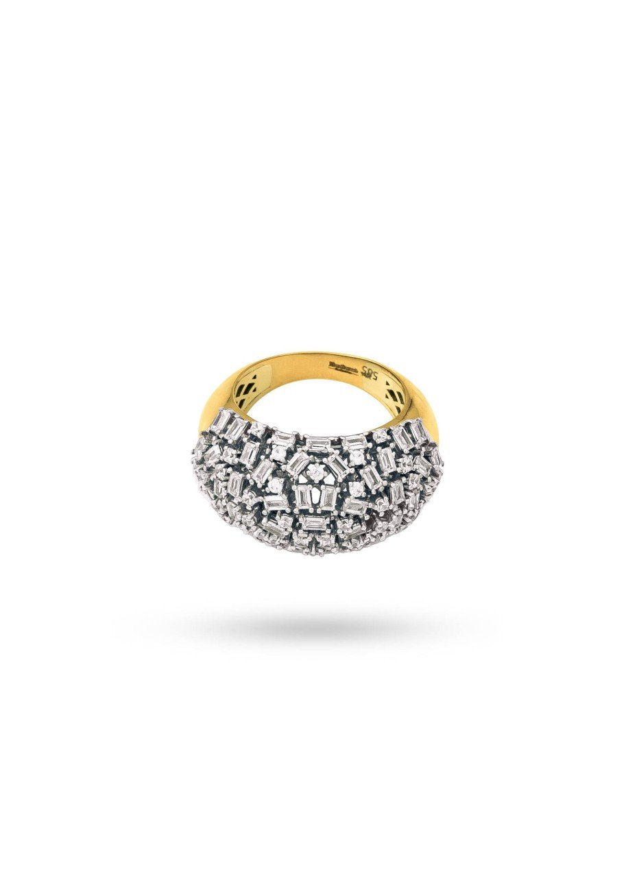 Two Tones Ring setting with Cubic Zirconia on round and Baguette Cut, 14k