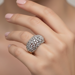 14K Two Tones Ring setting with Cubic Zirconia on round and Baguette Cut