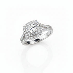 14K White Gold Halo Engagement Ring-Natural Round Cut Diamond