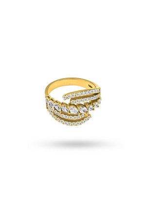 Yellow Gold Crossing Style Ring setting with Cubic Zirconia, 14k