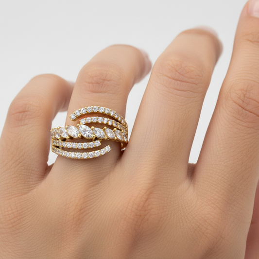 Yellow Gold Crossing Style Ring setting with Cubic Zirconia, 14k