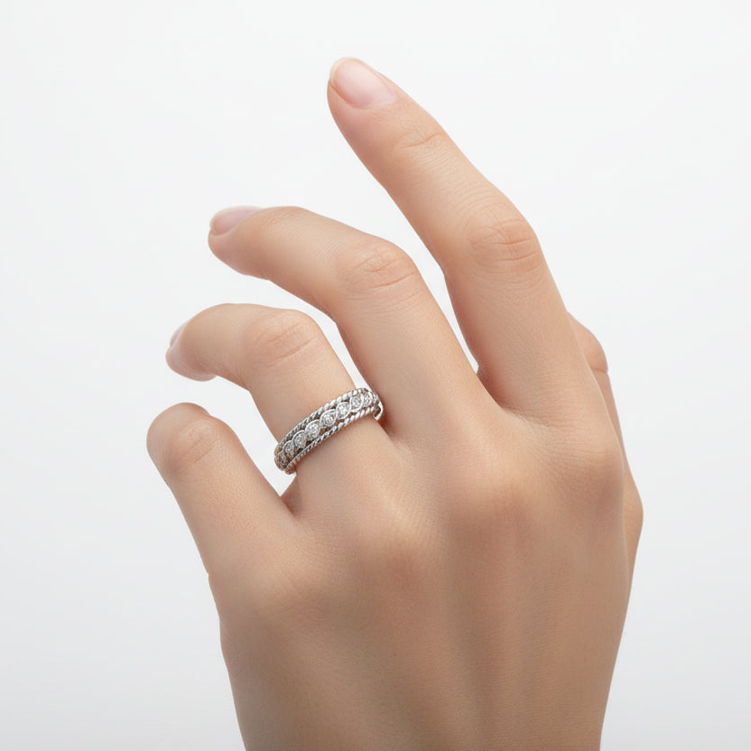 925 Sterling Silver Twisted Vine Diamond Ring