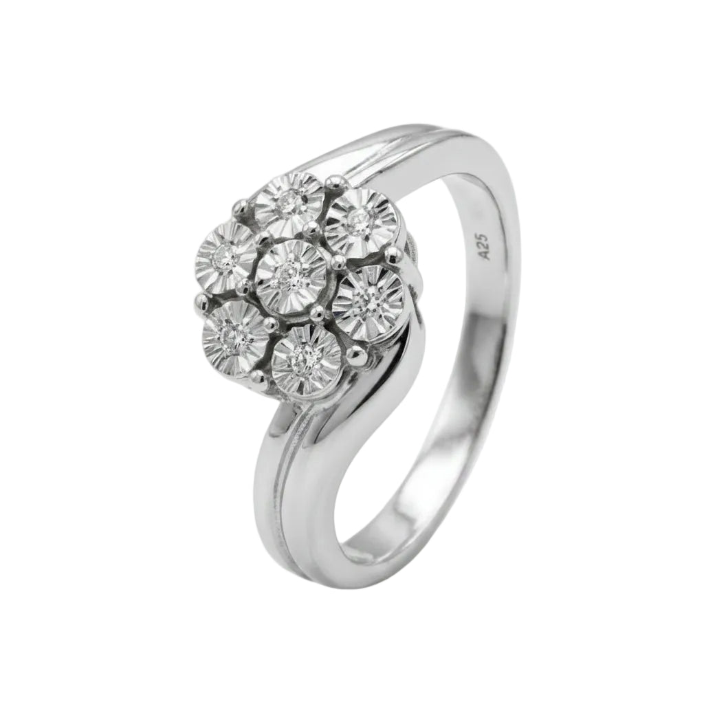 925 Sterling Silver Diamond Accents Flower Cluster Ring