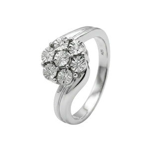925 Sterling Silver Diamond Accents Flower Cluster Ring
