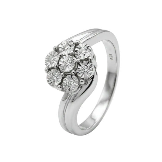 925 Sterling Silver Diamond Accents Flower Cluster Ring