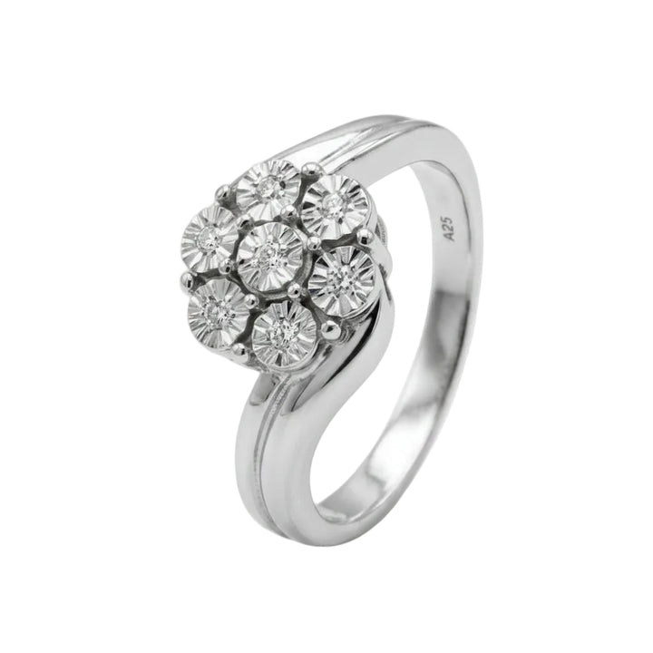 925 Sterling Silver Diamond Accents Flower Cluster Ring