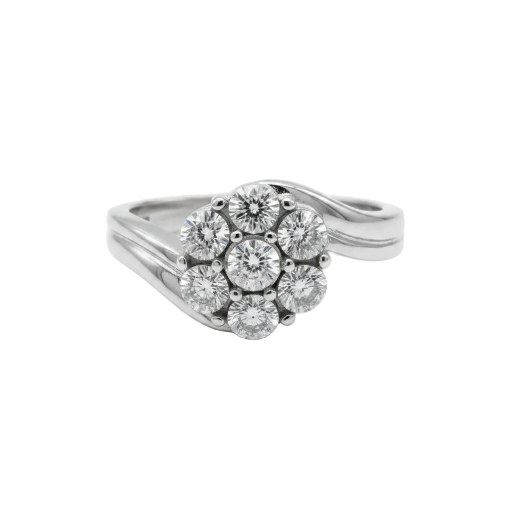925 Sterling Silver Diamond Accents Flower Cluster Ring