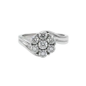 925 Sterling Silver Diamond Accents Flower Cluster Ring
