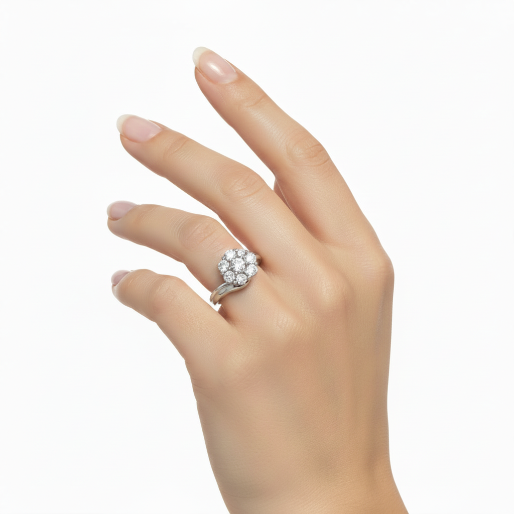 925 Sterling Silver Diamond Accents Flower Cluster Ring