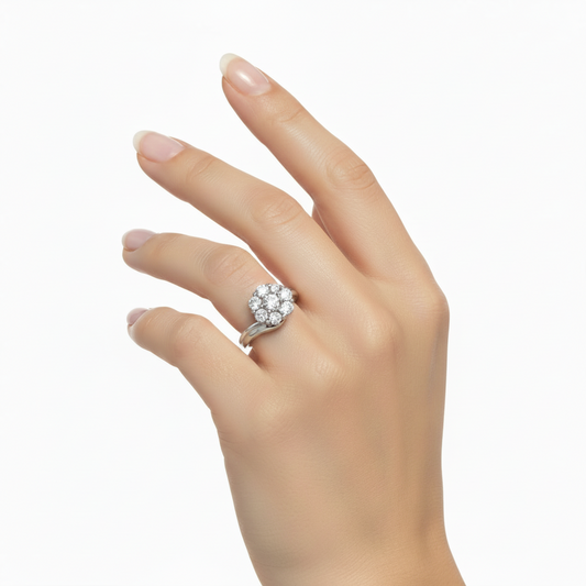 925 Sterling Silver Diamond Accents Flower Cluster Ring