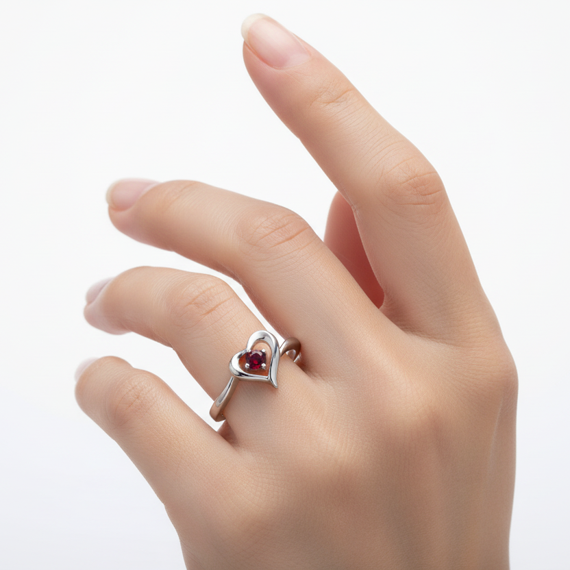 925 Sterling Silver Heart Ruby Ring