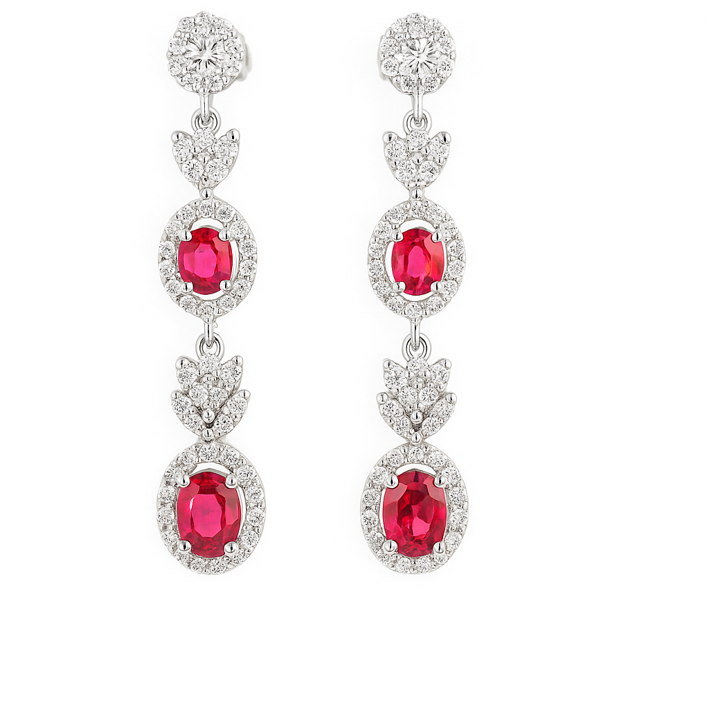 Classic White Gold Ruby and Diamond Earrings 18k, R: 0.92ct, TDW: 0.96ct, GH,VS-SI