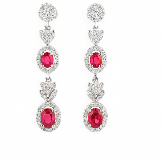 Classic White Gold Ruby and Diamond Earrings 18k, R: 0.92ct, TDW: 0.96ct, GH,VS-SI