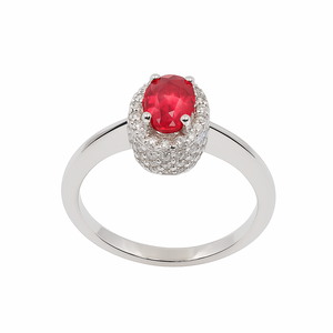 Classic White Gold Padparadscha Ruby and Diamond Ring 18k, R:0.65ct, TDW: 0.76ct, GH, VS-SI, Size: 4 3/4