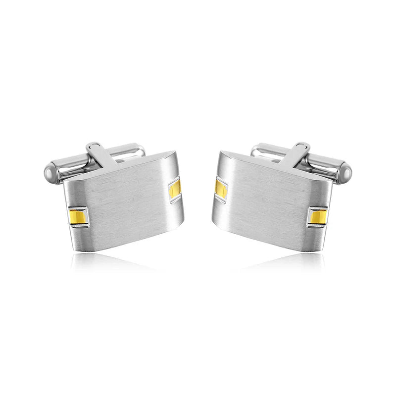 Brushed Finish Gold Accent Stainless Steel Rectangle 13mm x 18mm Bullet Back Cufflink