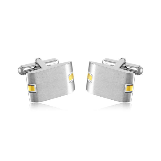 Brushed Finish Gold Accent Stainless Steel Rectangle 13mm x 18mm Bullet Back Cufflink
