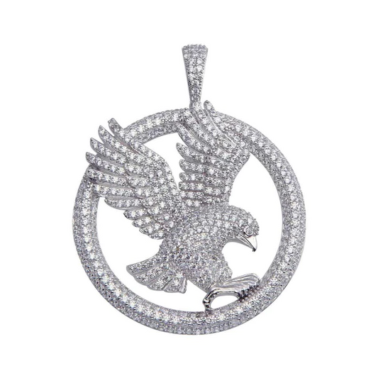 Silver Rhodium Plated Bald Eagle Hip Hop Pendant