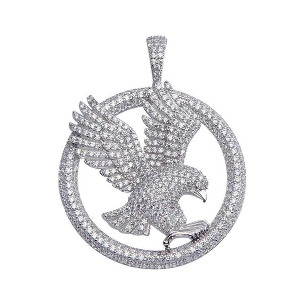 Silver Rhodium-Plated Bald Eagle Hip Hop Pendant