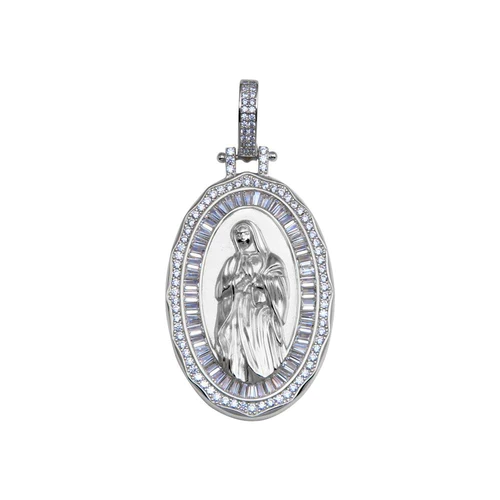 Silver 925 Rhodium Plated CZ Mary Hip Hop Pendant