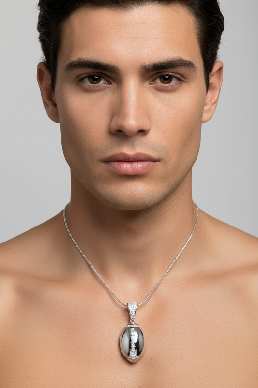 Rhodium Plated 925 Sterling Silver Football Clear CZ Pendant