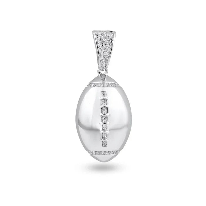 Sterling Silver Rhodium-Plated Sterling Silver Football Clear CZ Pendant