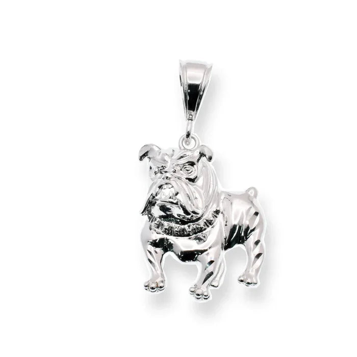 Sterling Silver Rhodium-Plated Sterling Silver Diamond Cut Bulldog Pendant