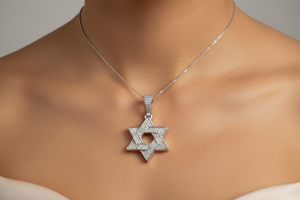Sterling Silver Rhodium-Plated Sterling Silver Star Of David Iced Out Clear CZ Pendant