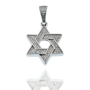 Sterling Silver Rhodium-Plated Sterling Silver Star Of David Iced Out Clear CZ Pendant