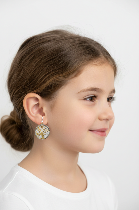 Sterling Silver Two – Tone Sterling Silver Flat Tree Earrings