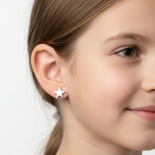 Sterling Silver Rhodium-Plated Star Stud Earrings