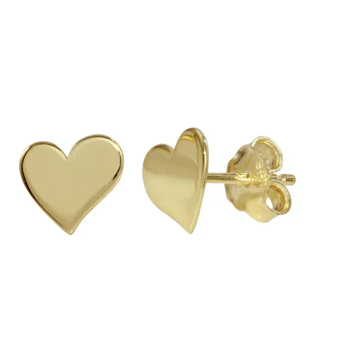 925 Sterling Silver Gold Plated Sterling Silver Flat Heart Stud Earrings