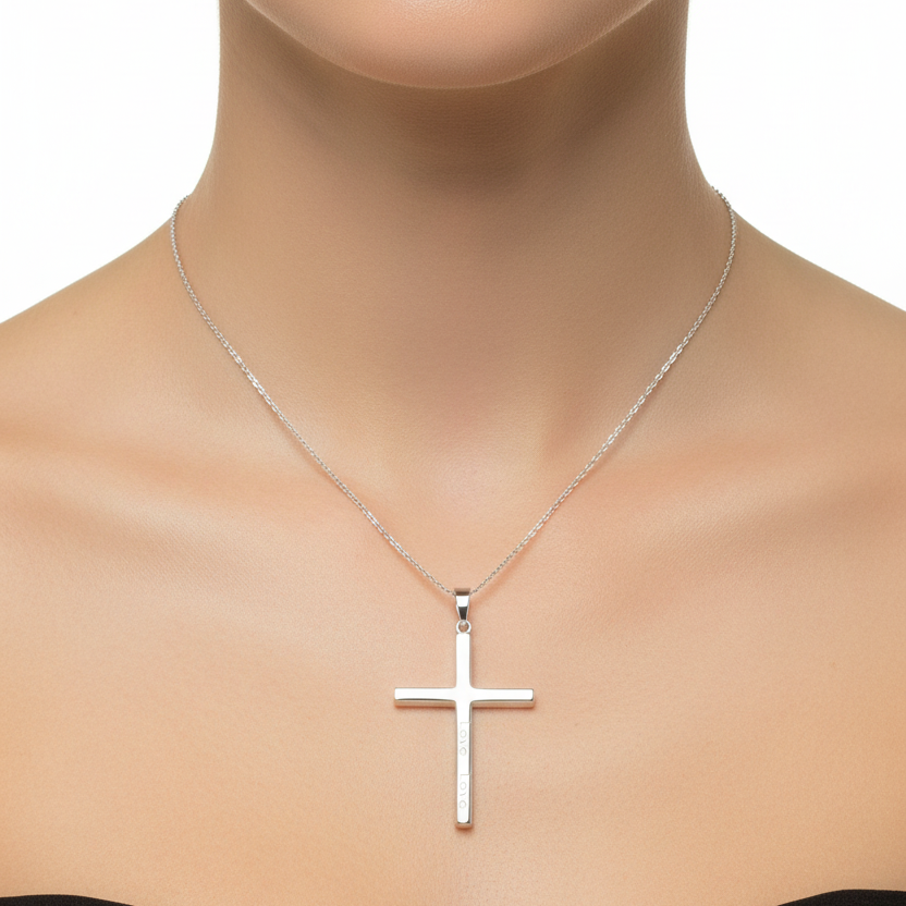 925 Sterling Silver Engraved "Love" Cross Pendant