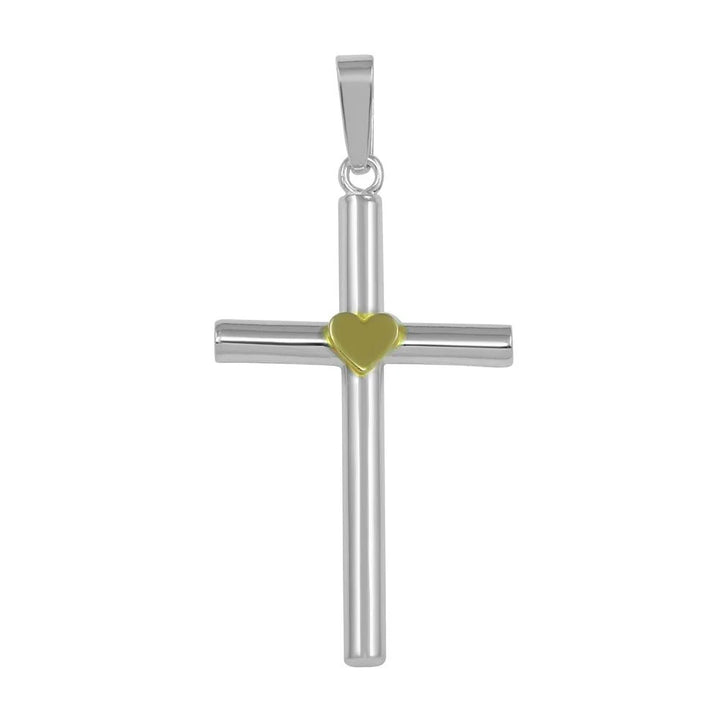 925 Sterling Silver Small Cross Pendant with Gold Heart