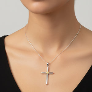 925 Sterling Silver Small Cross Pendant with Gold Heart