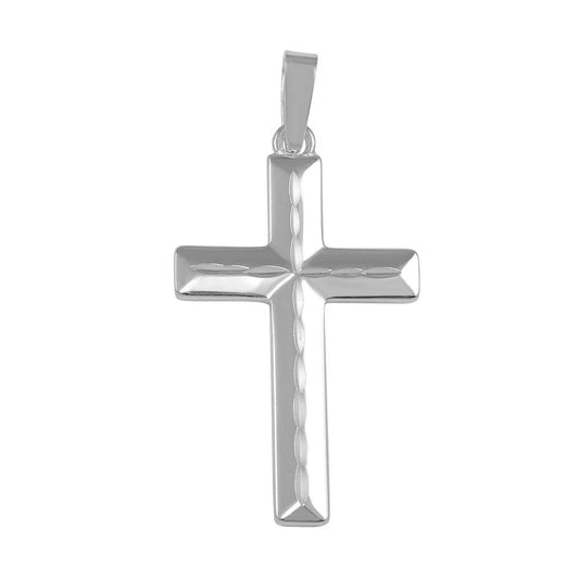 925 Sterling Silver Finish High Polished Flat Cross Pendant