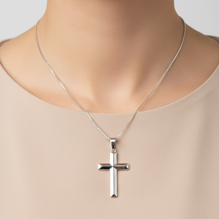 925 Sterling Silver High Polished Flat Cross Pendant