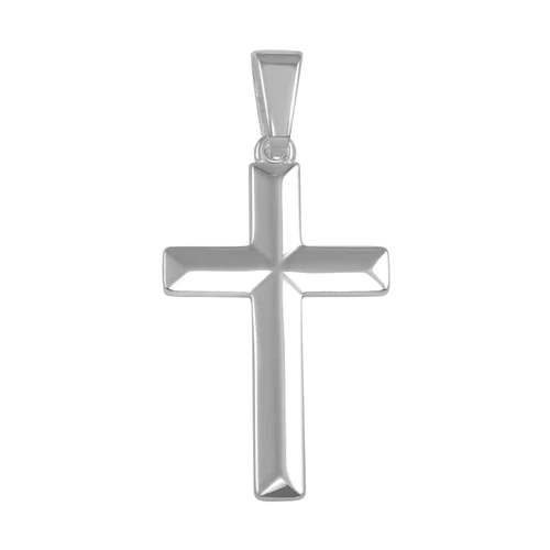 Silver 925 Silver Finish High Polished Flat Cross Pendant
