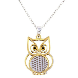 Two-Tone 925 Sterling Silver Owl Pendant Necklace
