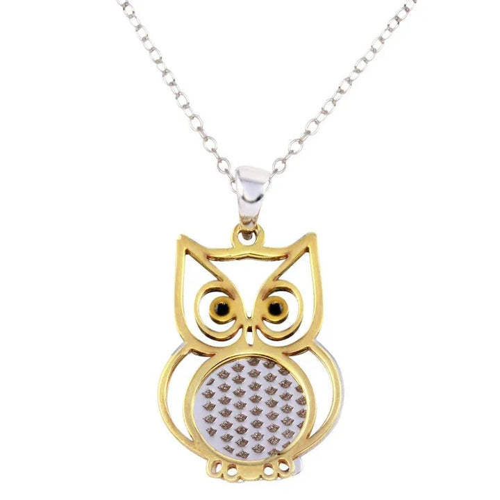 Sterling Silver Two – Tone Sterling Silver Owl Pendant Necklace