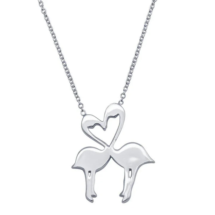 Sterling Silver Rhodium-Plated Flat Flamingo Pendant Necklace 16 – 18"