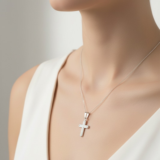 925 Sterling Silver Bordered Cross Pendant