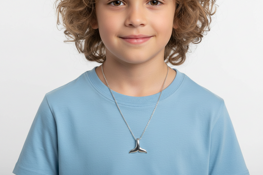 Rhodium Plated 925 Sterling Silver Whale Tail Pendant Necklace
