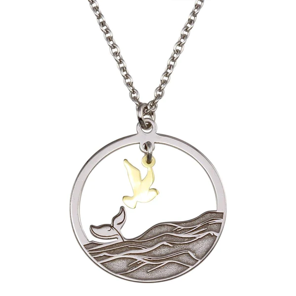 Silver Two Toned Whale Tail and Bird Pendant