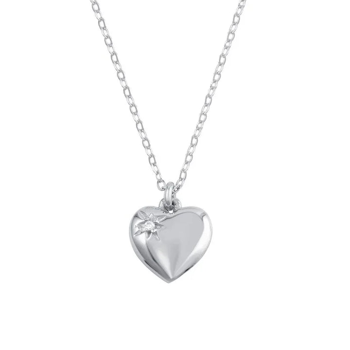 Sterling Silver Rhodium-Plated Sterling Silver Heart with CZ Necklace