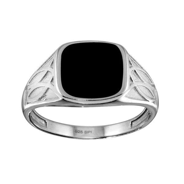 Silver Plated Black Enamel Celtic Design Ring