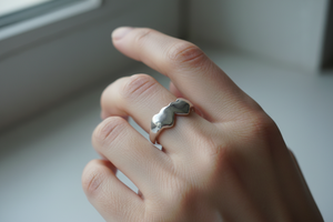 Silver 925 Rhodium-Plated Double Heart Ring