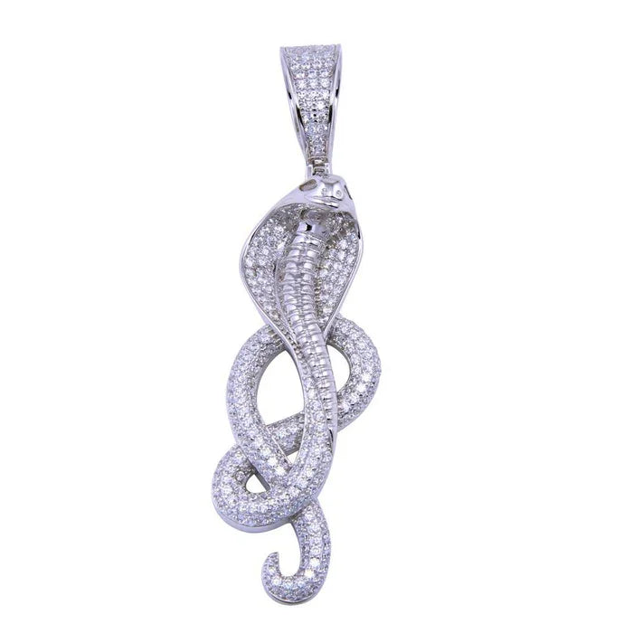 Sterling Silver Rhodium-Plated Sterling Silver CZ Cobra Pendant