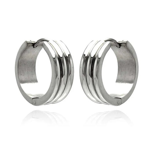 Stainless Steel Rhodium Plated  Multi Line Huggie Earrings