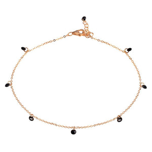 925 Sterling Silver Rose Gold Plated Dangling Black CZ Anklet